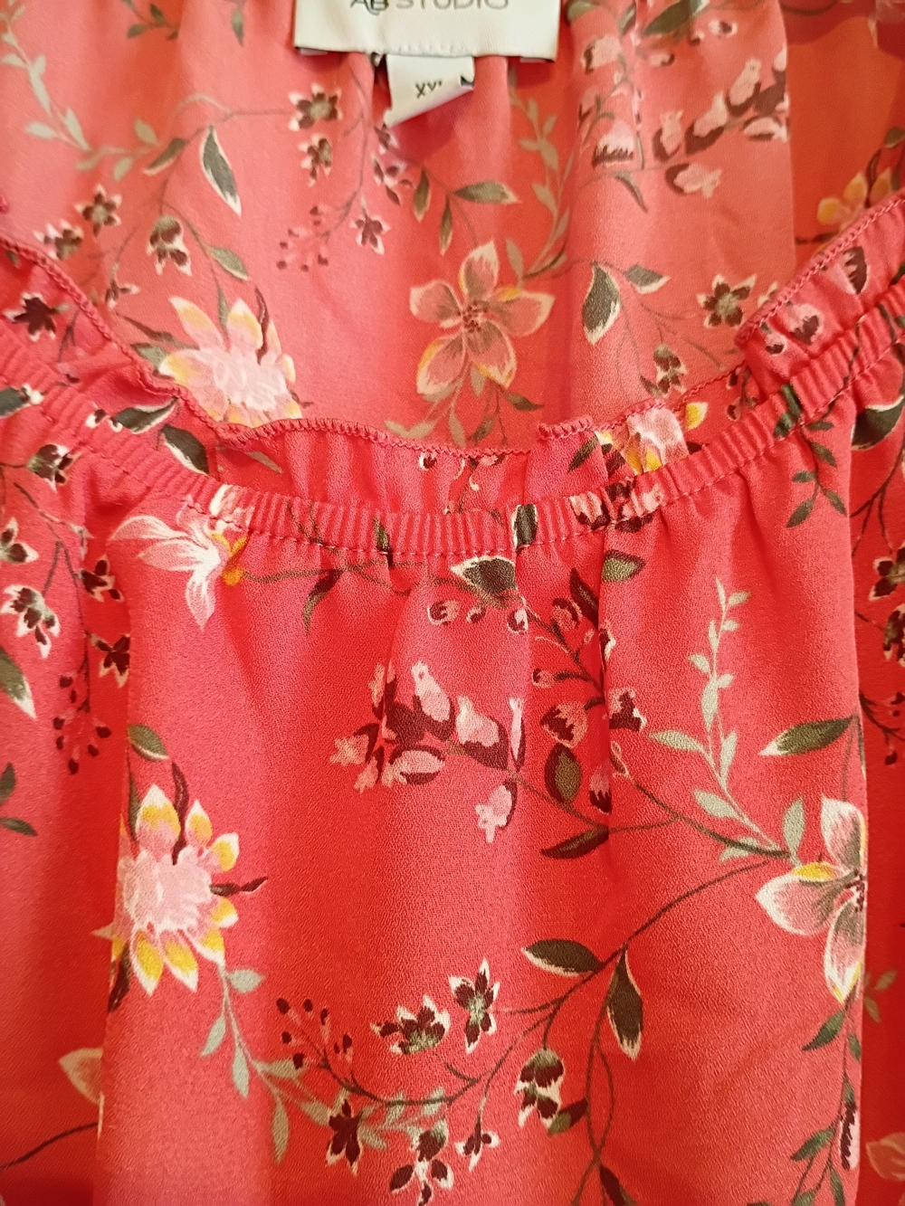 AB Studio Coral Size Xxl Floral Knot Tie-Front Peasant Blouse. - Picture 11 of 12